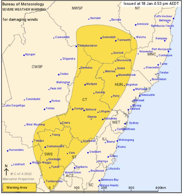 Bureau of Meteorology issues a warning for severe winds set to sweep through the Lithgow area