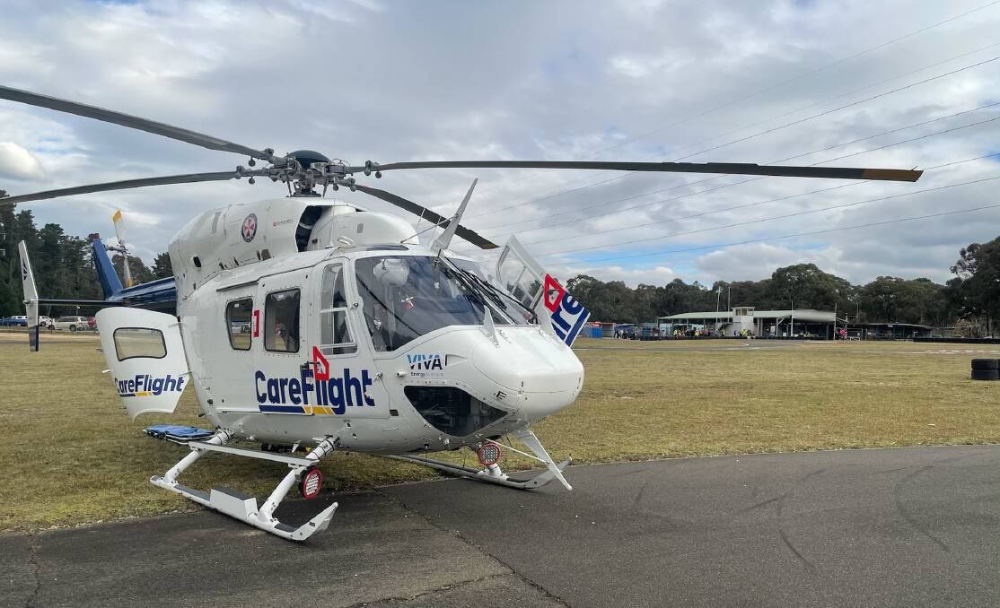 The helicopter landed at the Lithgow raceway on Sunday afternoon. FILE