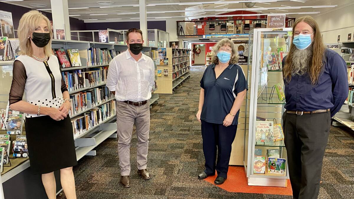 LIBRARY FACELIFT: Member for Bathurst Paul Toole at the Lithgow Library Learning Centre with Mayor Maree Statham, left, and library staff members Sue Neubeck and Bruce Royall.