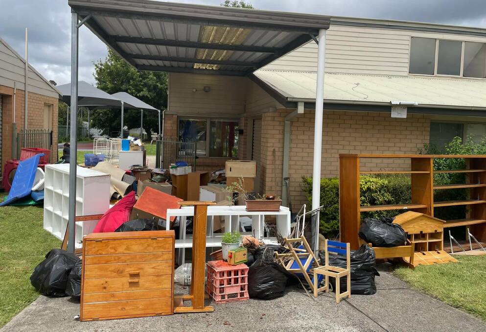 Stacks of ruined furniture outside the centre. Photo: Gumnut Childcare / Facebook