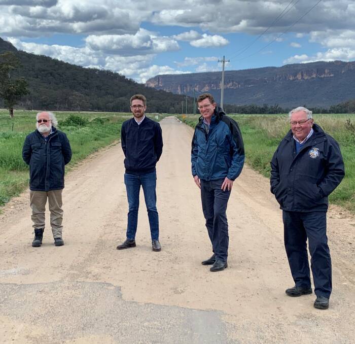ROAD: Lithgow Councillor Steve Ring, Jonathon Edgecombe Director of Infrastructure Services, Andrew Gee MP, Lithgow Mayor Ray Thompson.