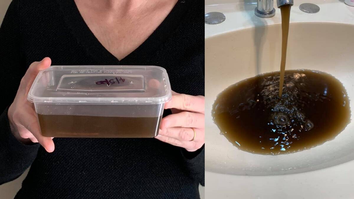 DIRTY WATER: The concerned Inch Street resident with her sample of the dirty water that ran from the taps inside her home. Pictures: SUPPLIED.