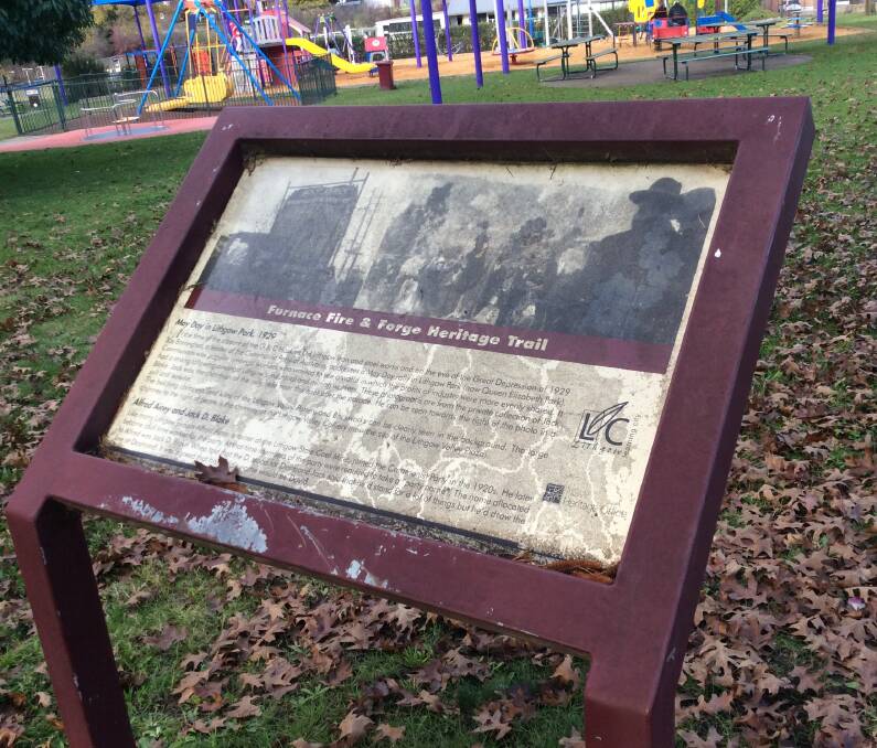 HISTORY markers installed in recent years are a good idea if visitors can read though the grime. This example is in the popular QE Park in Lithgow.