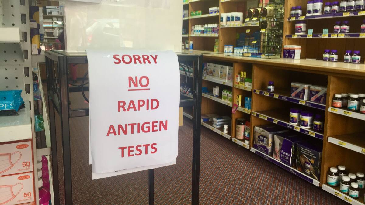SIGN OF THE TIMES: A sign at Dougherty's Pharmacy notifying residents that there are no rapid tests available. Picture: CIARA BASTOW