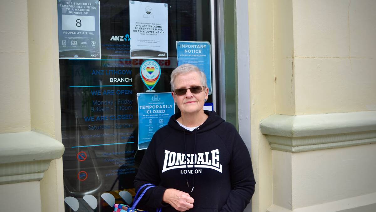 Kas Hilton from Lithgow outside the temporarily closed ANZ branch. She said she would consider moving her business elsewhere.