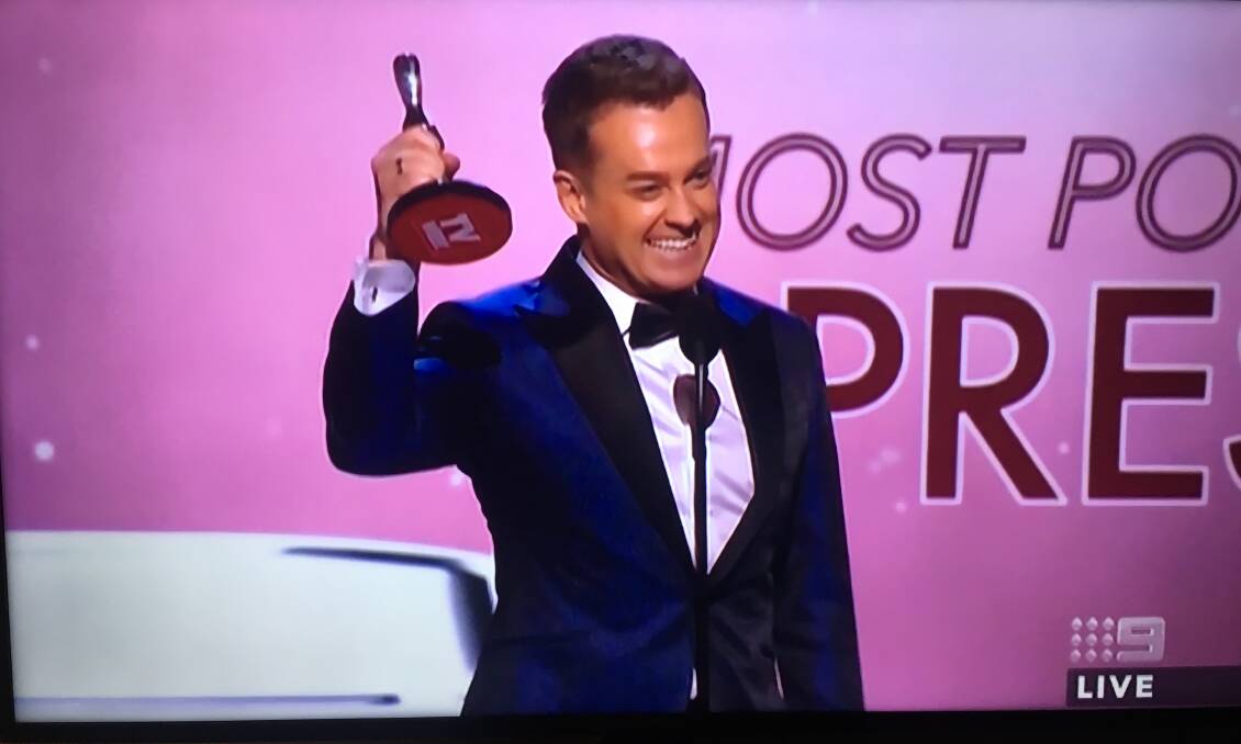 Grant Denyer accepting his Most Popular Presenter award at the Logies. Photo: LOGIES