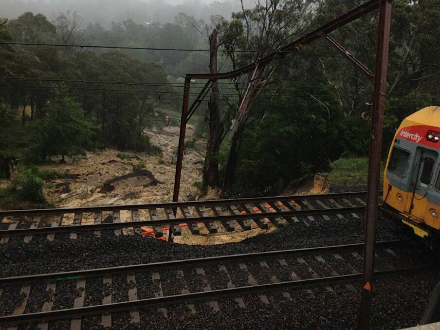 NO GO ZONE: A landslide under railway tracks in the Blue Mountains on the weekend forced the immediate suspensions of trains on this route. Photo: SYDNEY TRAINS