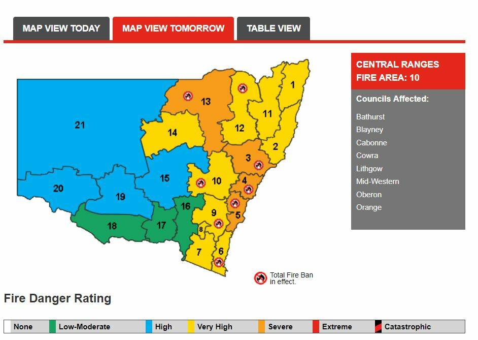 FIRE RISK: A total fire ban has been declared for the Central Ranges, Blue Mountains and Sydney. Image: NSW RFS