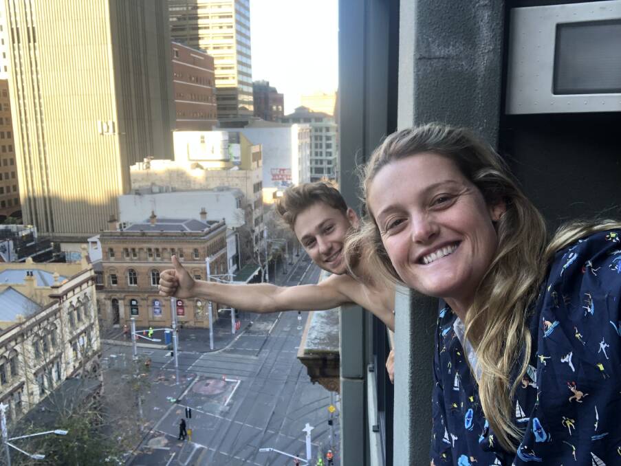 HOTEL QUARANTINE: Olympians Georgie Rowe and (left) coxswain James Rook. Picture: Supplied 