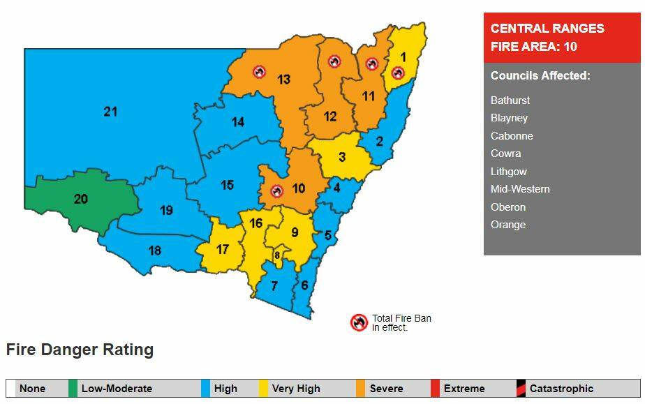 NO FIRES ALLOWED: There is a severe fire danger risk and total fire ban in force for the Central Ranges on Monday, December 166. Image: NSW RFS