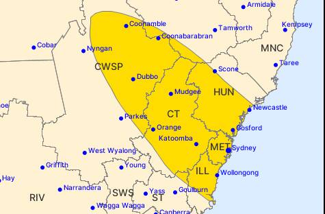 ALERT: The warning area for gusty thunderstorms on Tuesday, November 26. Image: BUREAU OF METEOROLOGY