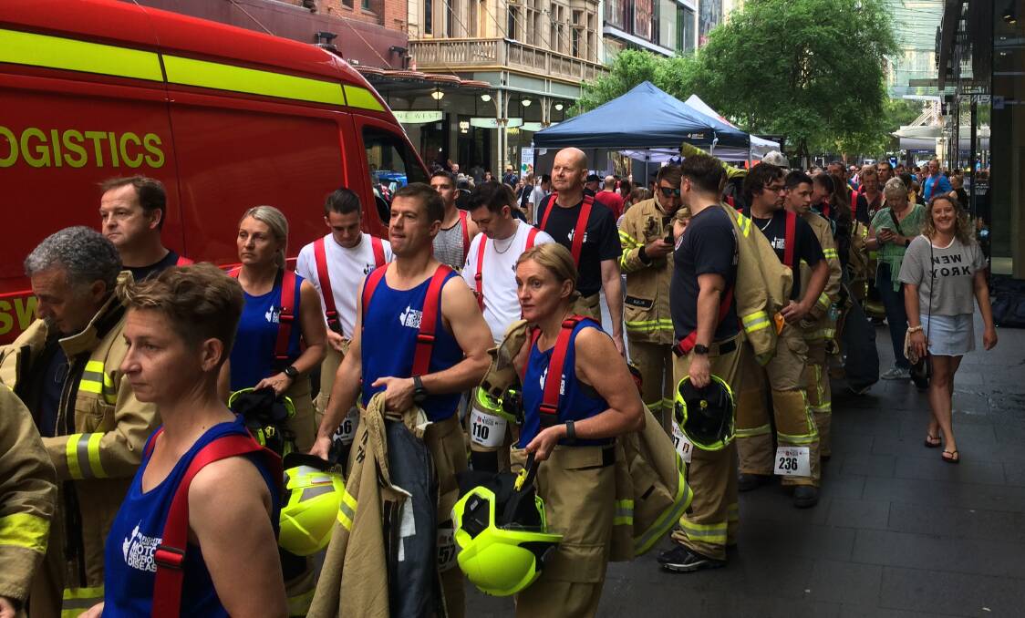 ON YOUR MARKS: Participants ready to take part in the Firies Climb for Motor Neurone Disease last year. Photo: SUPPLIED 102919climb2