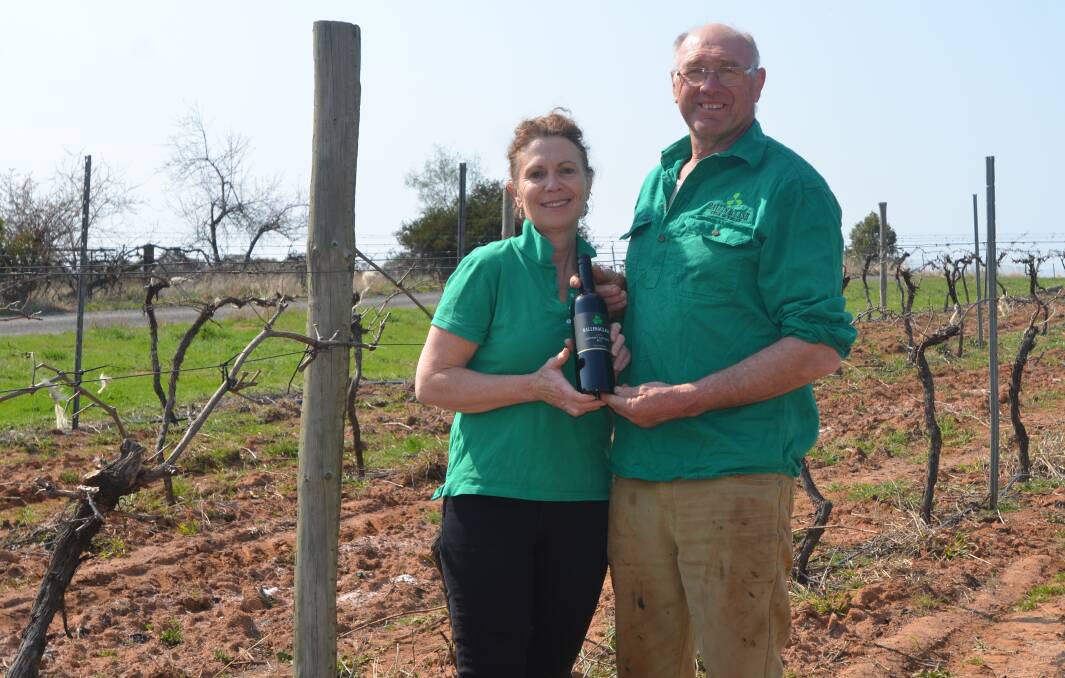 DRY TIMES: Ballinaclash Wines owners Cath and Peter Mullany in their vineyard in Young.