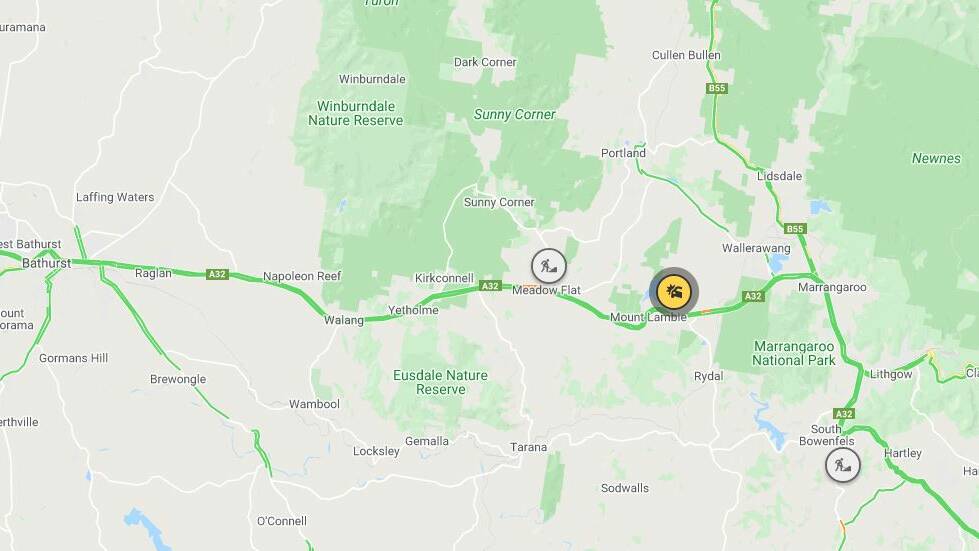 CRASH SCENE: The location of the five-vehicle crash on the Great Western Highway. Image: LIVE TRAFFIC