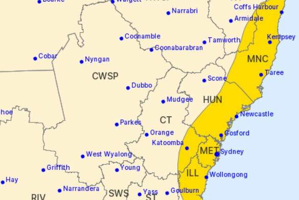 Severe weather warning for heavy rainfall, damaging winds