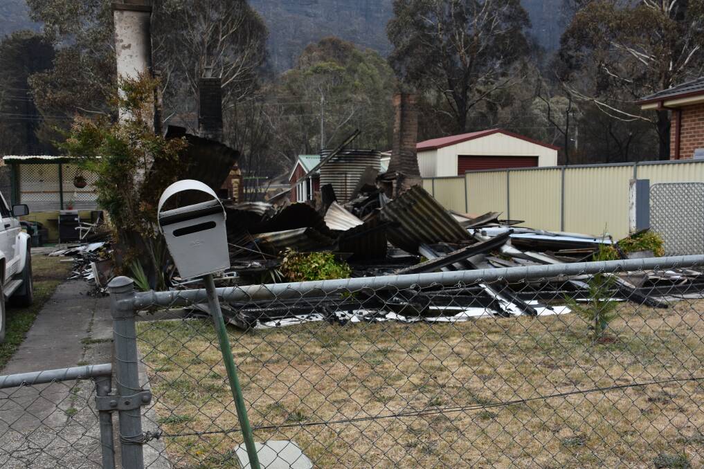 DESTRUCTION: The Gospers Mountain bushfire when it came racing into Lithgow in December, 2019 and the destruction that it left. Photos: ALANNA TOMAZIN, CIARA BASTOW
