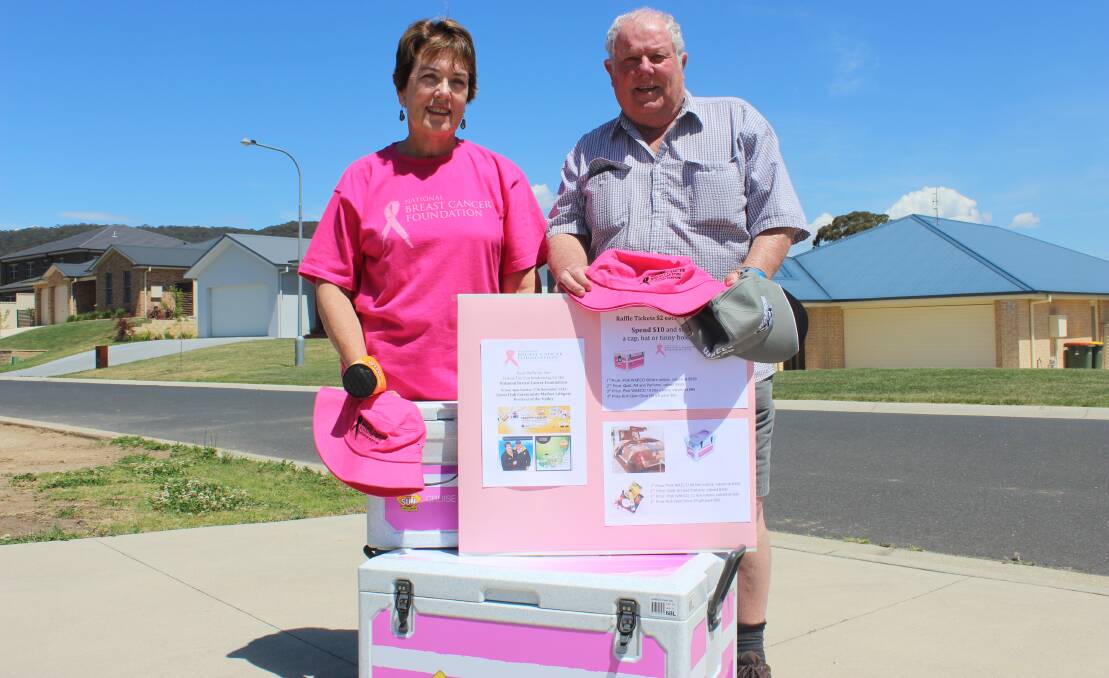 WEARING IT PINK: Heather and Denis Bell are raffling items for the National Breast Cancer Foundation on Sunday. PHOTO: Jacob Gillard. lm112316raff
