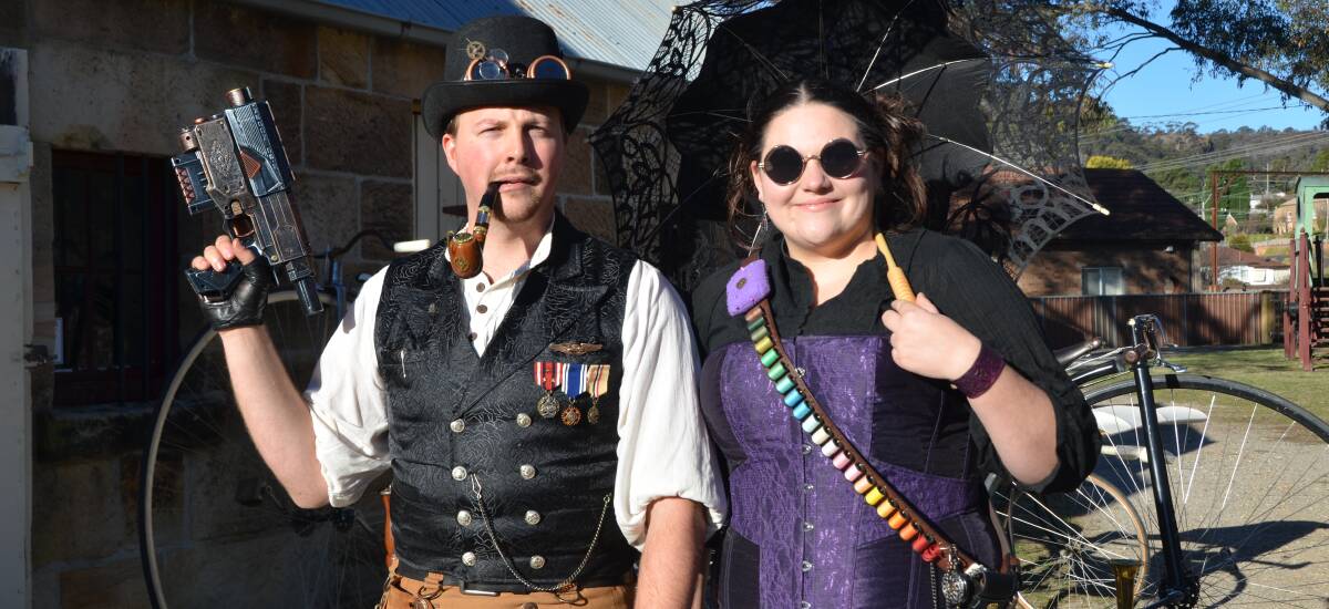 DRESSED TO THE NINES: Lachlan "Skav" MacPherson and Kristy Kimber of Airship Sirius, a steampunk cosplay group. PHOTO: Jacob Gillard.