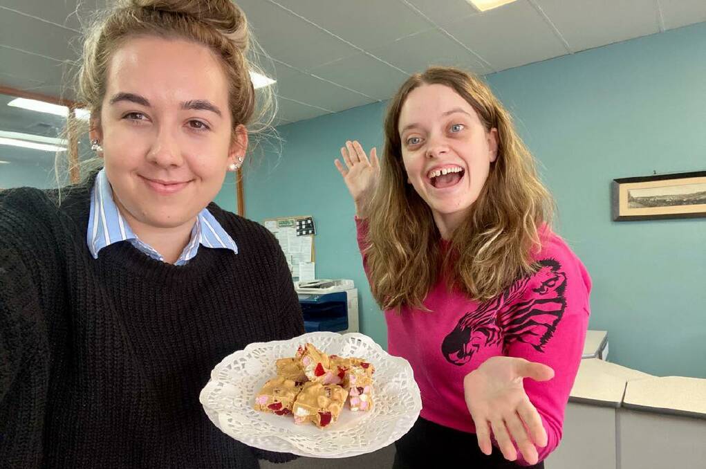 COOKING UP A STORM: Lithgow Mercury journalists Alanna Tomazin and Ciara Bastow with their special Caramilk rocky road.