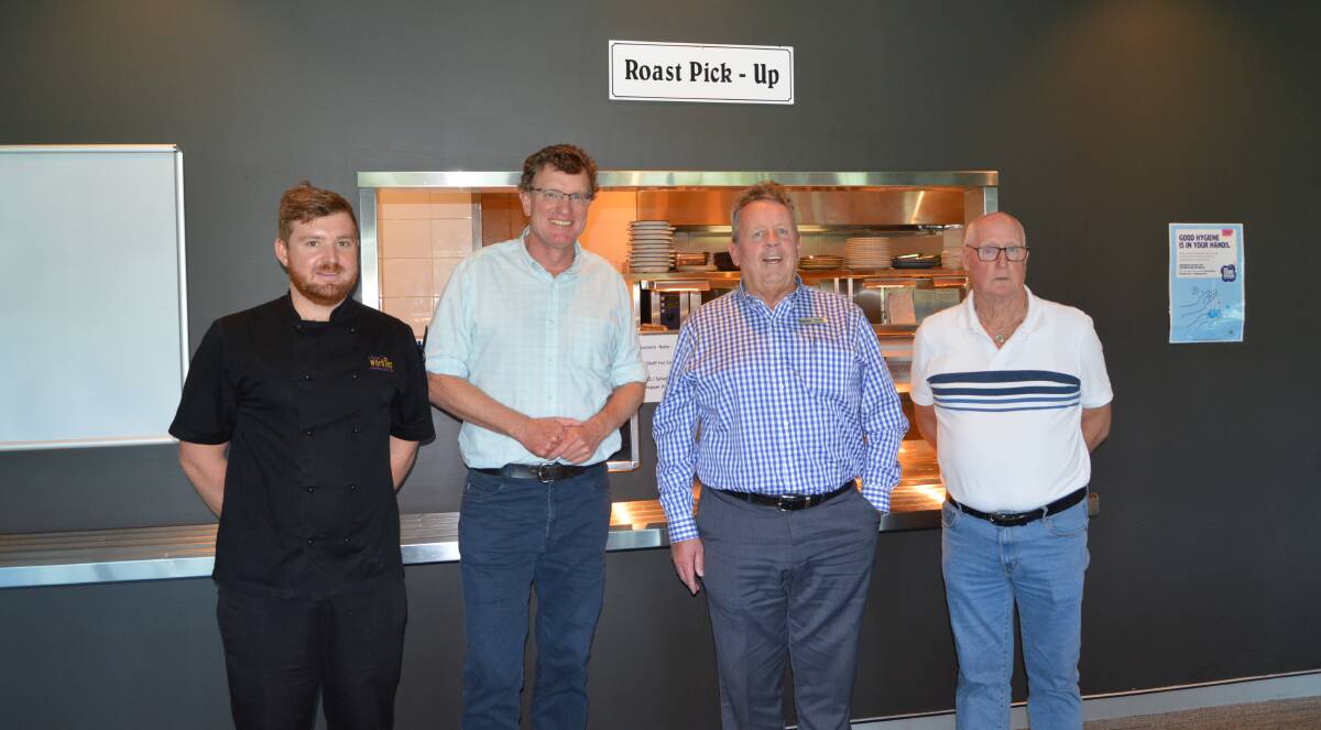 WELCOME FUNDING: Lithgow Workies head chef Aaron Engeler, Calare MP Andrew Gee, general manager Geoff Wheeler and president Howie Fisher. Picture: ALANNA TOMAZIN