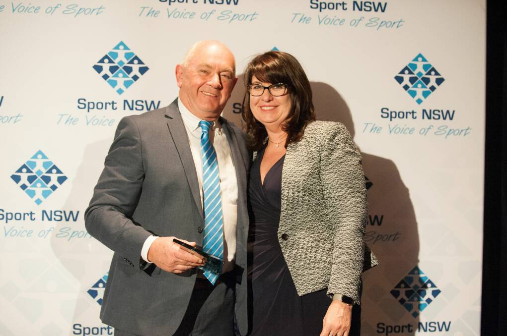 DEDICATED DECADES: Award recipient Richard Marjoram and Sport NSW Chairperson Carolyn Campbell. Picture: SUPPLIED.