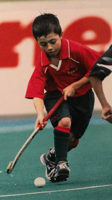 BABY SHARP: Lachlan Sharp in his early days of hockey, spot the difference.