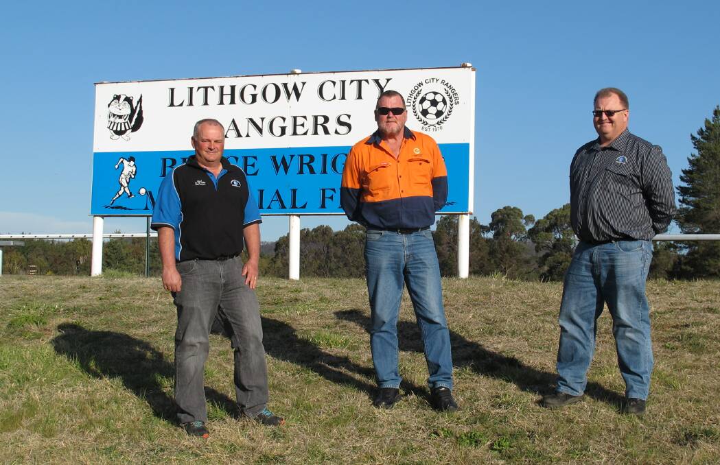 ASSISTANCE: Lithgow City Rangers club president Nigal Lloyd, Head of Mt Piper Greg McIntyre and Rangers vice president Paul Goodwin. Photo: SUPPLIED.