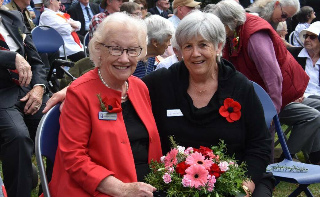 COMMEMORATE: Jennifer Channing and Marilyn Tulley at Lithgow's Anzac Day service in 2019. Photo: ALANNA TOMAZIN.
