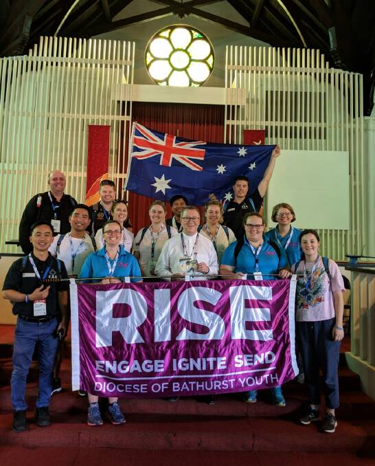 TRIP OF A LIFETIME: The Bathurst Diocese Youth group with Bishop Michael McKenna at Balboa Union Church in Panama. Picture: SUPPLIED.