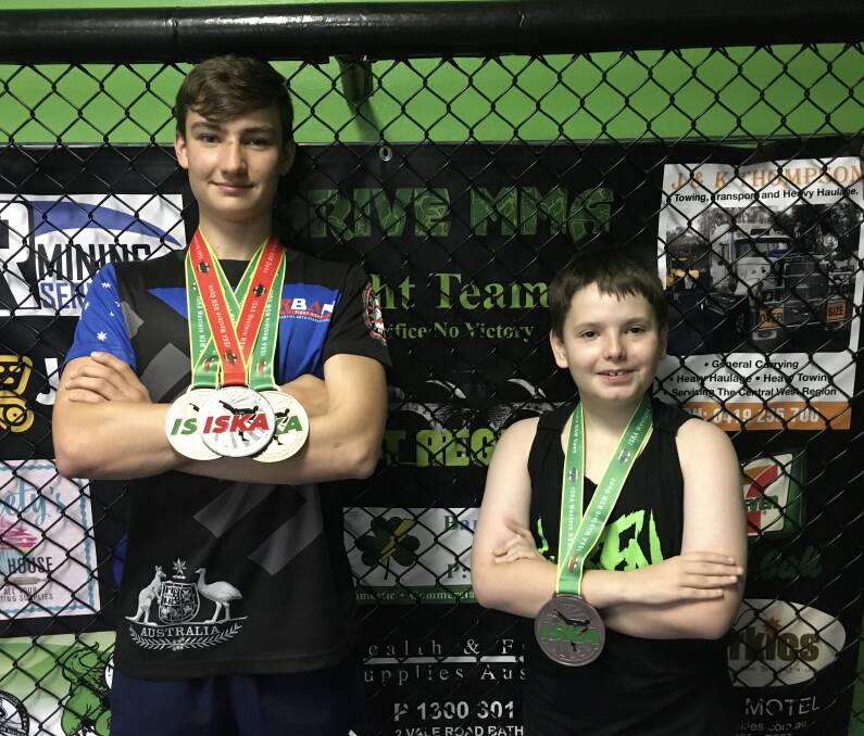 YOUNG FIGHTERS: Thrive MMA Future Champions Caleb Traish and Sam Hazel. Picture: SUPPLIED.