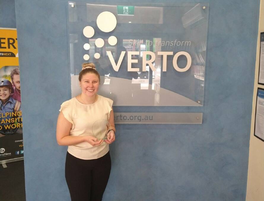 SHINING STAR: VERTO'S Jessica Bennett received the 2020 VERTO Service Star (Employment Services) award. Photo: SUPPLIED.