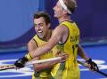Lithgow's Lachi Sharp in Tokyo when he sealed the victory sending Australia through to the men's hockey gold medal match. Photo: AAP
