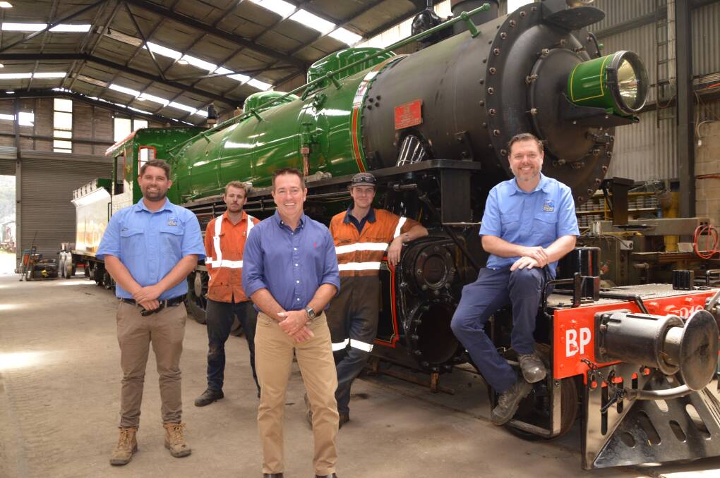 FULL STEAM: Zig Zag Railway volunteers Dan ZolfeL, Chris Ford and Nathan O'Regan with chairperson Ben Lawrence and Bathurst MP Paul Toole. Photo: ALANNA TOMAZIN