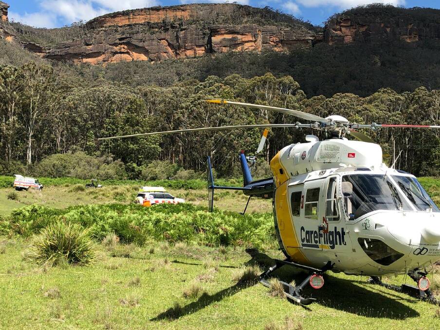 CAREFLIGHT: The rapid rescue helicopter airlifted the trampled horse rider to hospital. Picture: SUPPLIED.