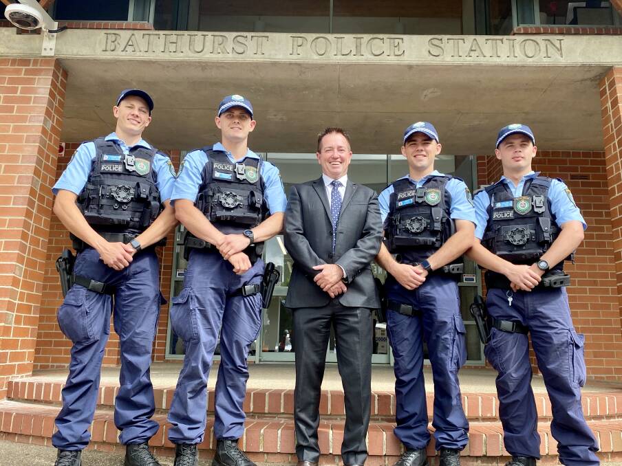 NEW RECRUITS: Brandon Eggleton, Jordan Cartwright, Dylan Miles and Josh Carpetner with Member for Bathurst and NSW Deputy Premier Paul Toole. Picture: SUPPLIED