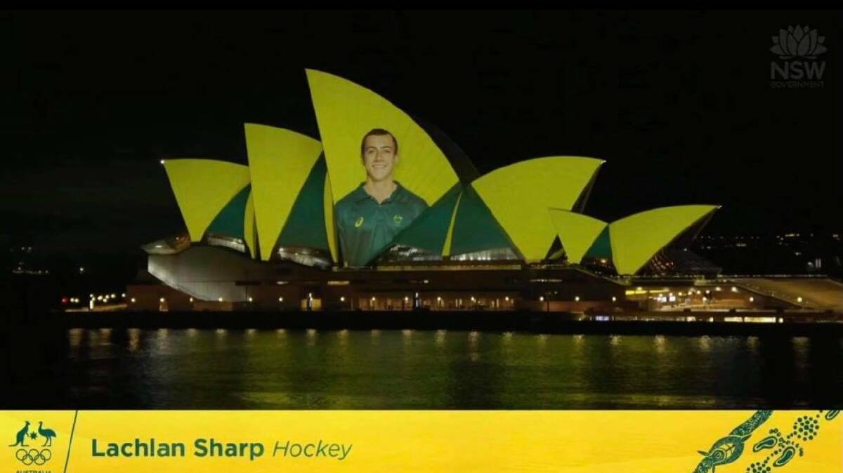 LITHGOW'S STAR ON AN ICON: Silver medalist Lachlan Sharp was projected onto the Sydney Opera House. Photo: Snapshot/NSW Government website