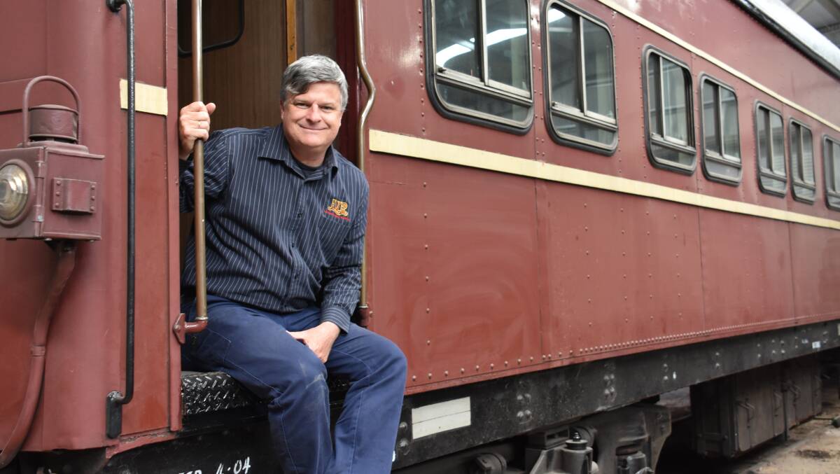 HERITAGE: Lachlan Valley Railway secretary treasurer and Lithgow Railway Workshop admin manager John Healey aboard the MFS 2028. Picture: ALANNA TOMAZIN.