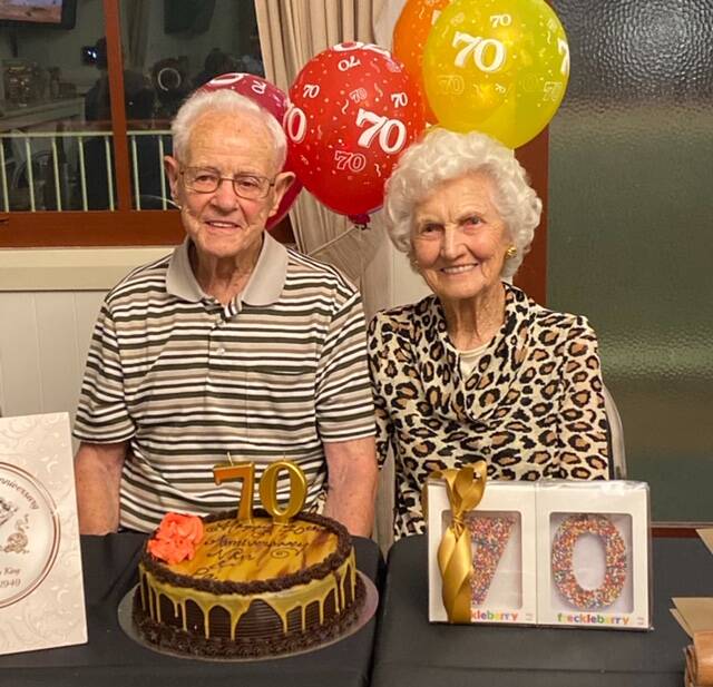 LOVE IS IN THE AIR: Dudley and Fay King celebrate 70 years of marriage. Picture: SUPPLIED.