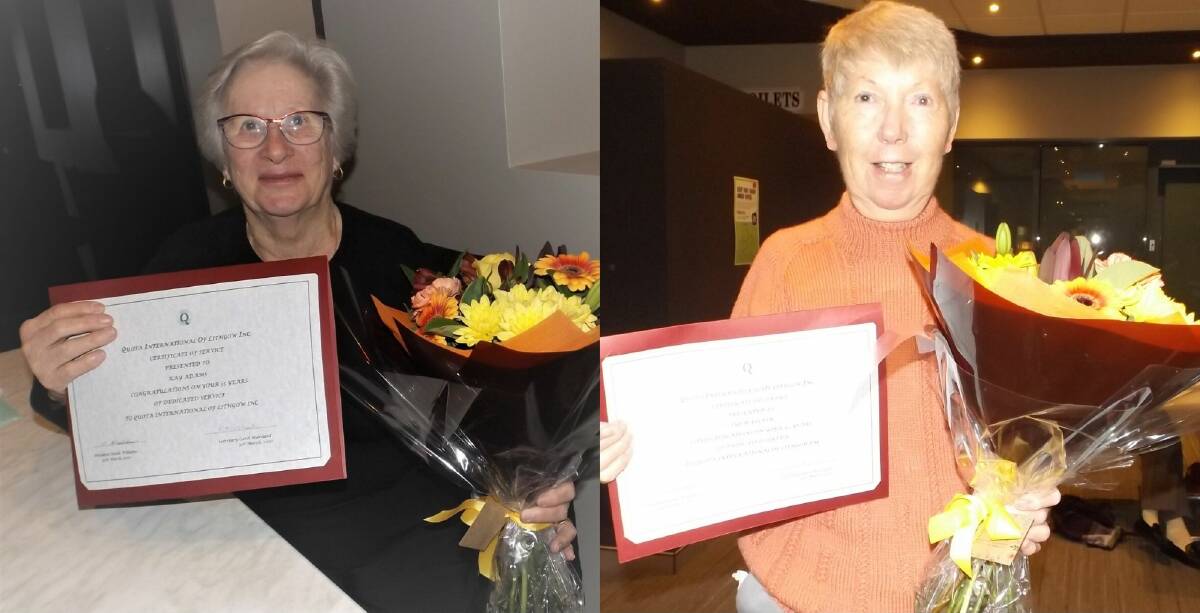 CELEBRATE: Kay Adams and Trish Beljon were honoured for their long membership with Lithgow Quota Club. Photos: SUPPLIED.
