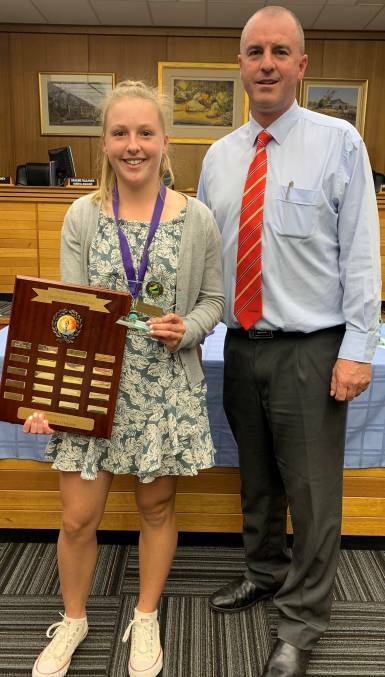 2018: Reg Cowden Memorial Junior Sports Star of the Year Lucy Green for Tennis, with LJ Hooker Lithgow principal Jamie Giokaris. Picture: SUPPLIED.
