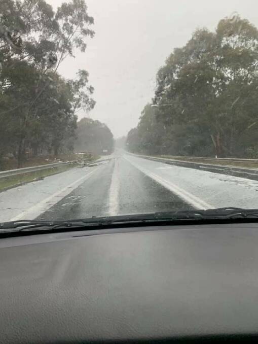 Snow and ice on the road at Yetholme. Picture: CHELLE NUGENT.