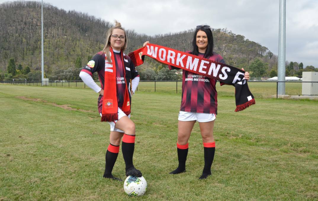GIRL POWER: Jade Cameron and Tiah Gibbs-Minner are excited to represent Lithgow in the 2021 Bathurst District Football competition. Photo: ALANNA TOMAZIN.