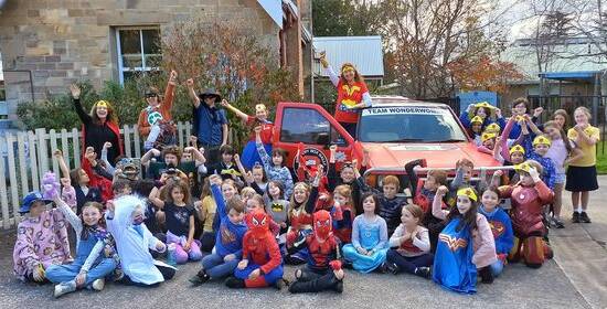Joining in on fundraising efforts for Team Wonder Women, students from Mount Victoria Public School held a Super Hero Day. Photo: Supplied 