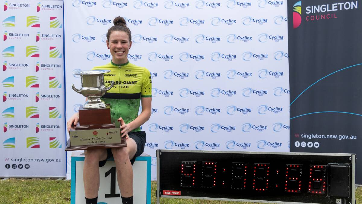 TALENT: Emily Watts is the first female cyclist to etch her name on the 2020 Hunter Valley Chrono trophy. Photo: RYAN MIU. 