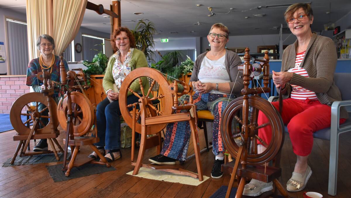 PORTLAND SPINSTARS: Vanessa Lowe, Lyn Locke, Cathy Stait and Margarettie Jansen show off their exotic spinning wheels. Picture: ALANNA TOMAZIN.