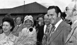 Princes Margaret on left and Bill Mantle on the right, at Experiment Farm Cottage Parramatta 1975.