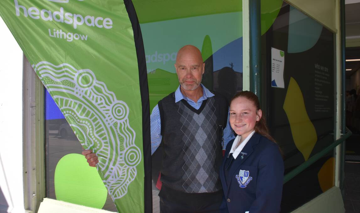 HELPING YOUNG PEOPLE: headspace Lithgow centre manager Andrew Meenahan with year 11 Lithgow High student and prefect Haylie Atkins at the official launch of headspace Lithgow. Picture: ALANNA TOMAZIN.