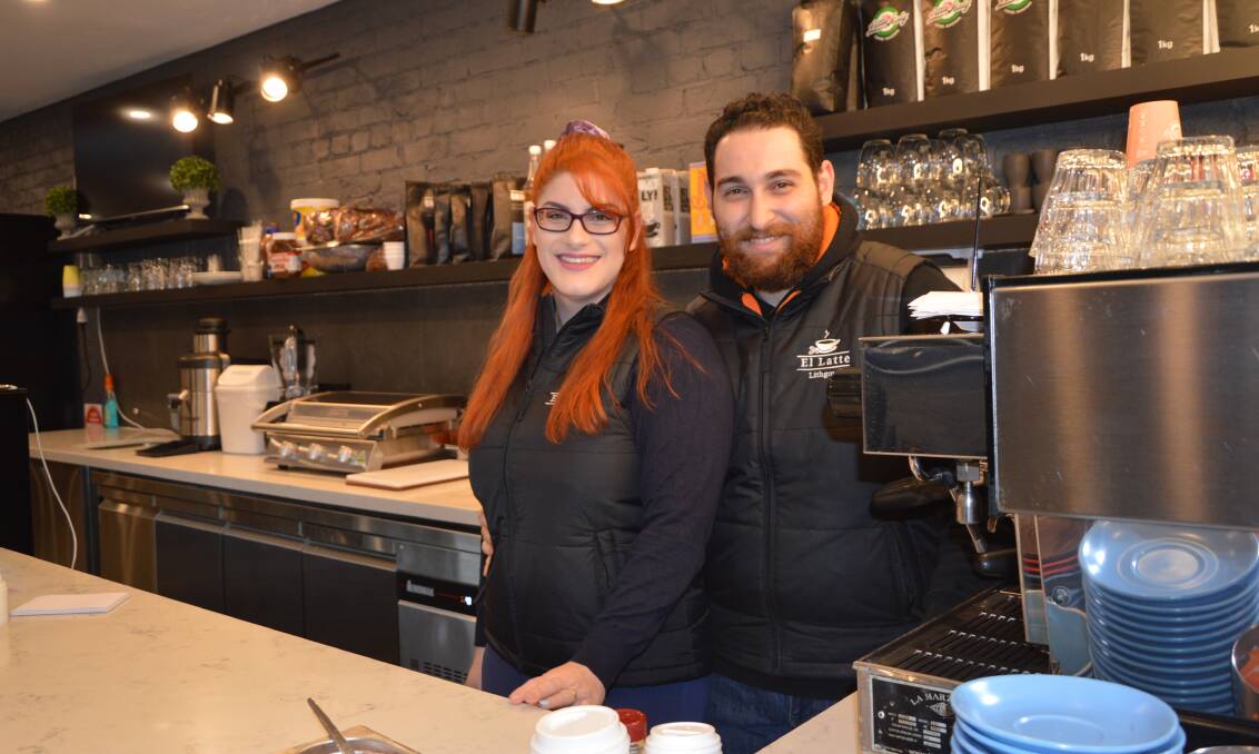 COME IN: El Latte Cafe owners Alexandra Vegkou and Efthimis (Tim) Kiahidis welcome Lithgow residents to their Greek inspired cafe. Photo: ALANNA TOMAZIN