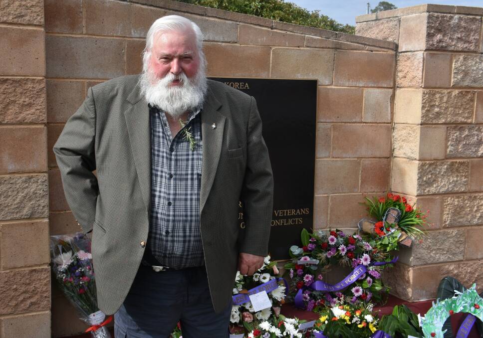 MEMORIAL TREES: War memorial and Anzac committee president Danny Whitty at the Wallerawang cenotaph on Anzac Day. Picture: ALANNA TOMAZIN.