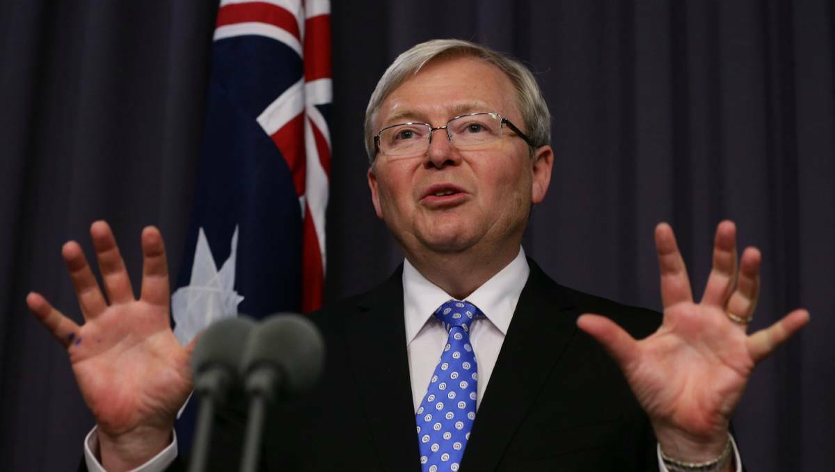 Kevin Rudd addresses the media after being elected Labor leader on Wednesday, June 26, 2013.